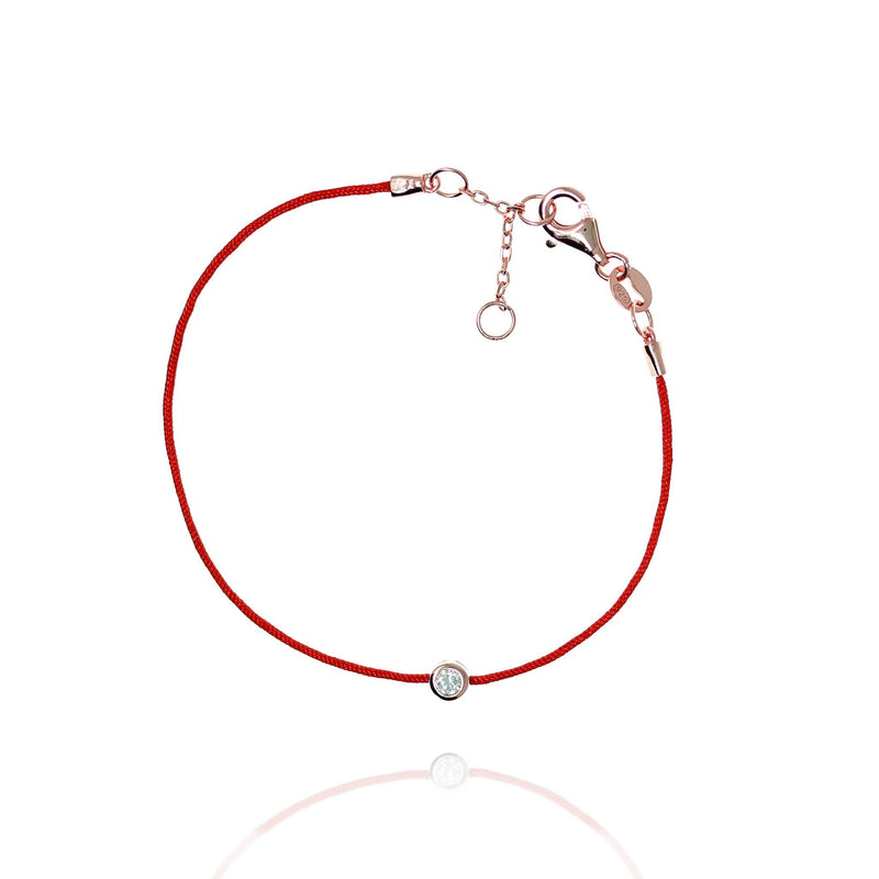 Kabbalah String Bracelet in Red / Rose Gold Encircled Cubic Zirconia by Penny Levi