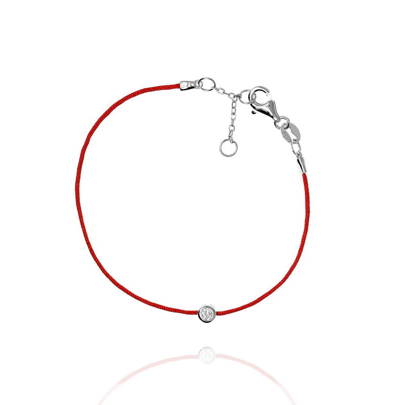 Kabbalah String Bracelet in Red / Silver Encircled Cubic Zirconia by Penny Levi