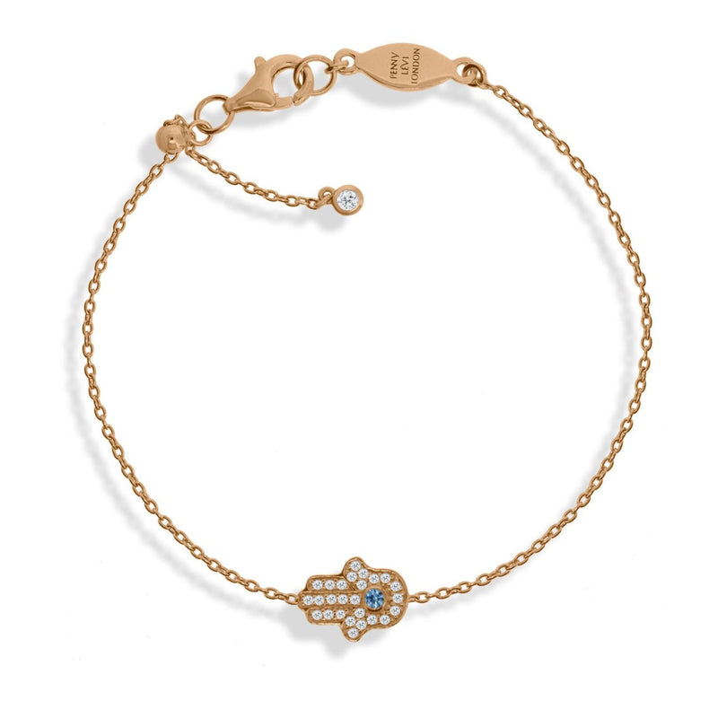 Hamsa Hand and Chain Rose Gold Bracelet with Adjustable Length by Penny Levi