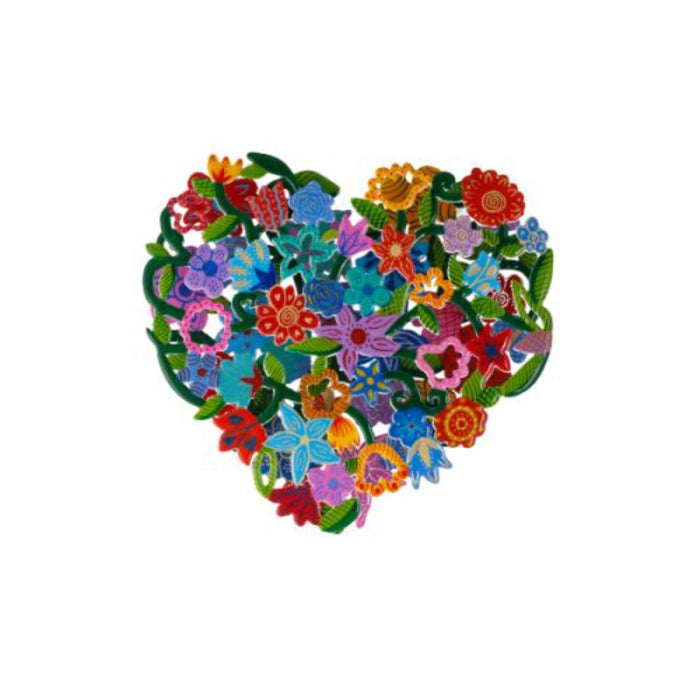 Hand Painted Metal Cutout Heart in Flowers 12" x 12" by Yair Emanuel