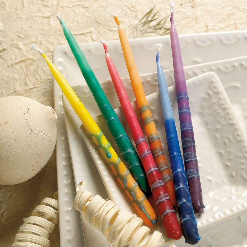 Premium Chanukah Candles - Striped Hand Decorated Rainbow