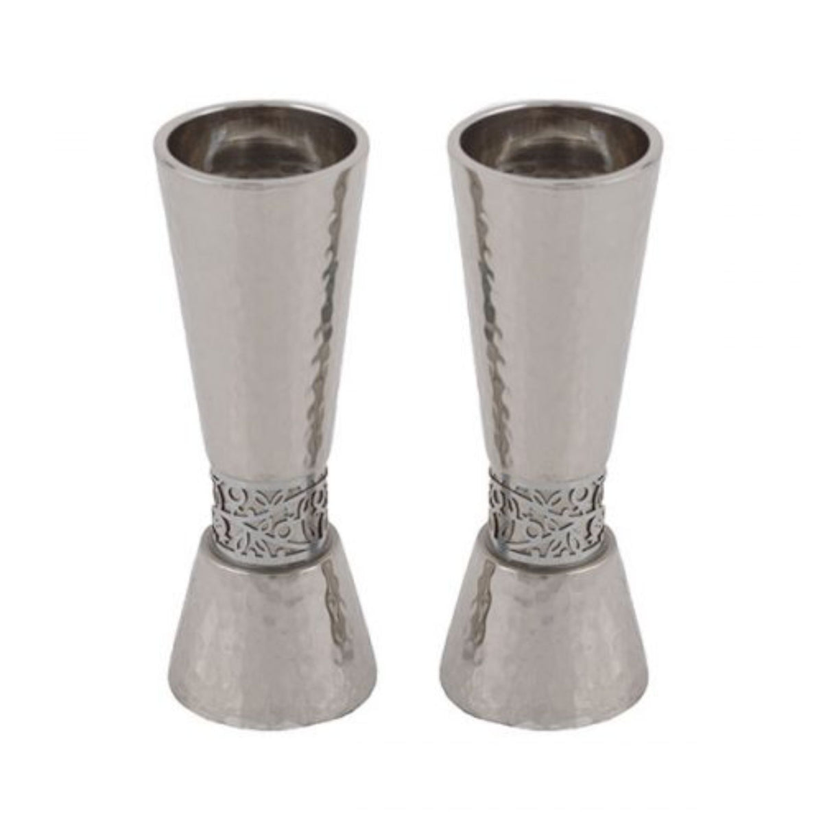 Hammered Large Shabbat Candlesticks with Silver Pomegranate detail by Yair Emanuel