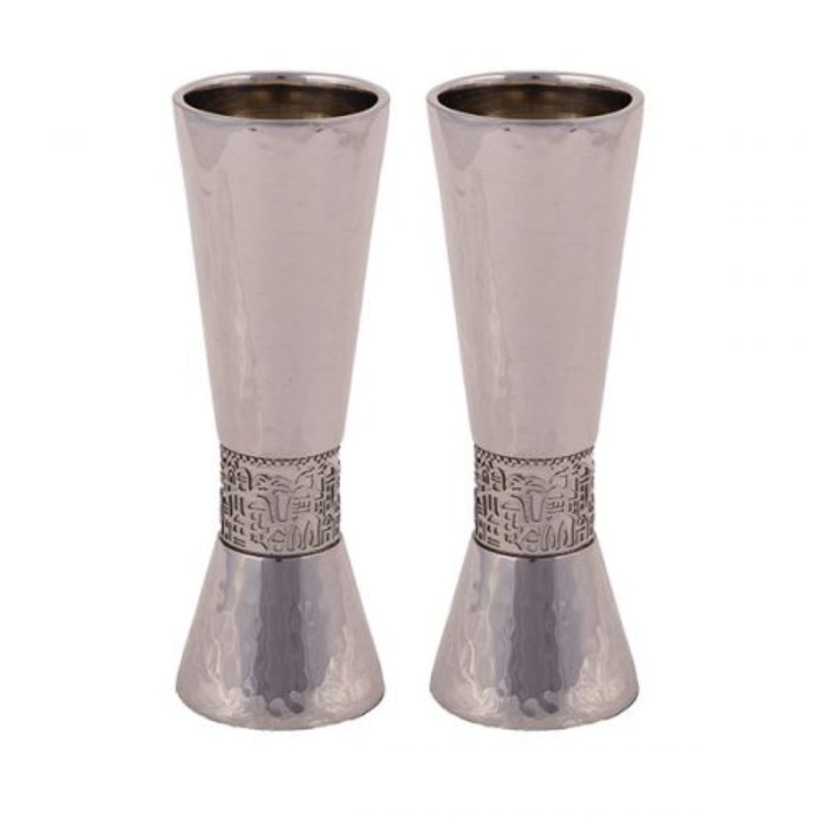 Hammered Large Shabbat Candlesticks with Silver Jerusalem detail by Yair Emanuel