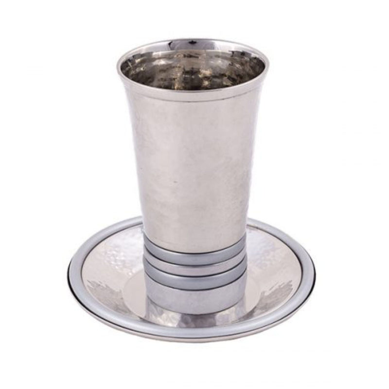 Hammered Kiddush Cup with Pronounced Silver Rings by Yair Emanuel