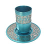 Wide Metal Cutout with Aluminium in Turquoise Kiddush Cup by Yair Emanuel