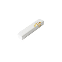 Ceramic White Mezuzah with Gold Shin by Yahalomis