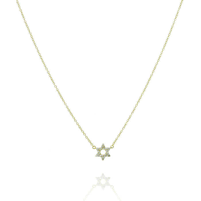 Gold Chain with Cubic Zirconia Pave Star of David Pendant Necklace by Penny Levi