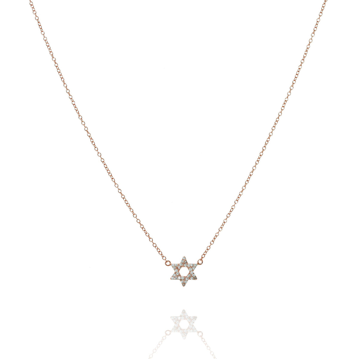 Rose Gold Chain with Cubic Zirconia Pave Star of David Pendant Necklace by Penny Levi