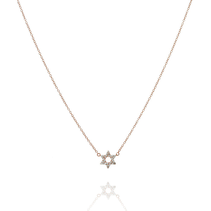 Rose Gold Chain with Cubic Zirconia Pave Star of David Pendant Necklace by Penny Levi