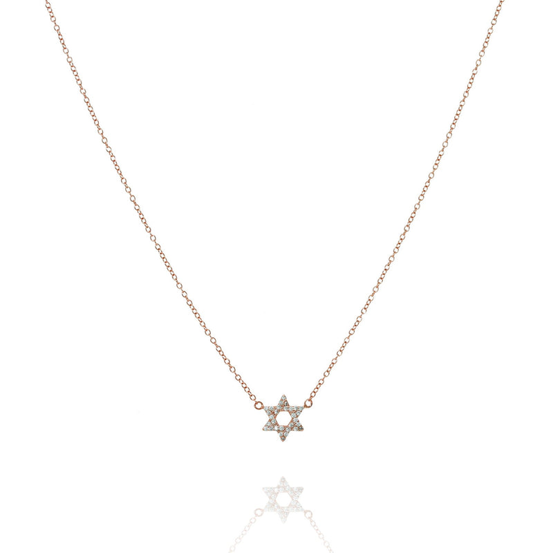 Rose Gold Chain with Cubic Zirconia Pave Star of David Pendant Necklace by Penny Levi