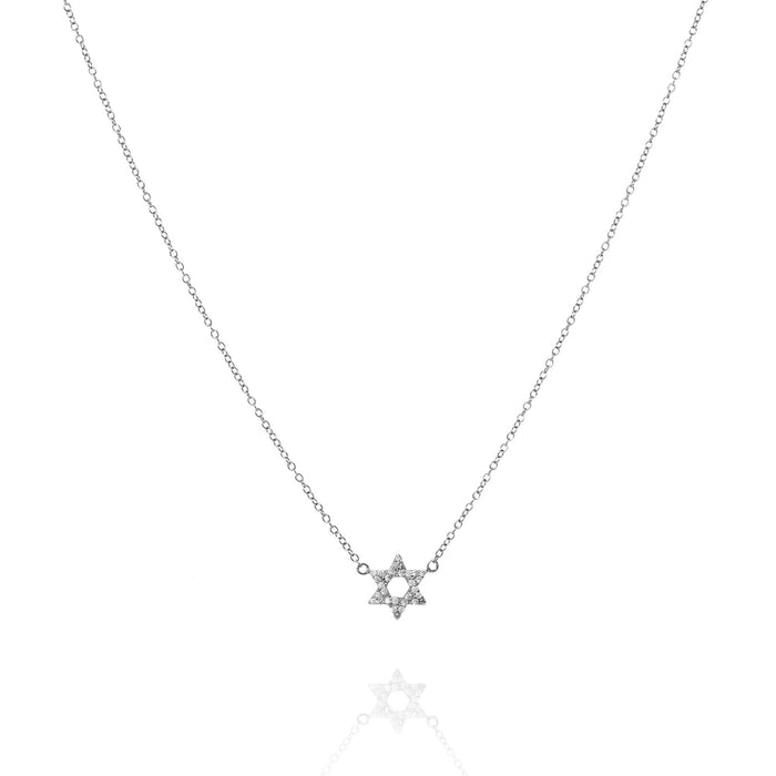 Silver Chain with Cubic Zirconia Pave Star of David Pendant Necklace by Penny Levi