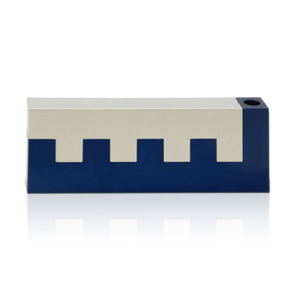 Travelling Walls of Jerusalem two tone - Non-hammered Blue Chanukiah by Nadav Art