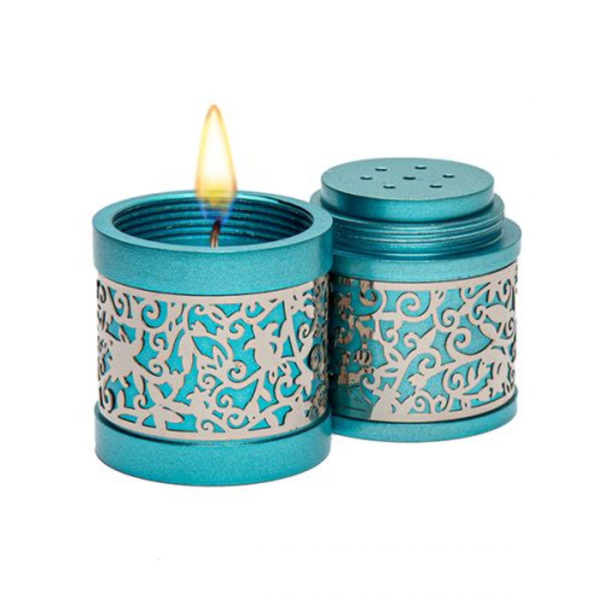 Travel Havdallah Set with Metal Cutout in Turquoise by Yair Emanuel