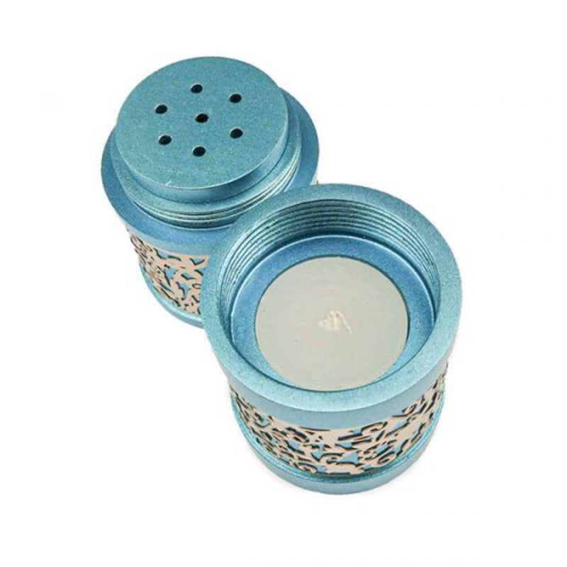 Travel Havdallah Set with Metal Cutout in Turquoise by Yair Emanuel