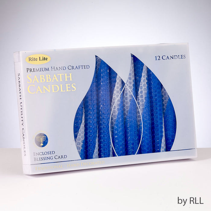 Premium Blue & White Beeswax Shabbat Candles