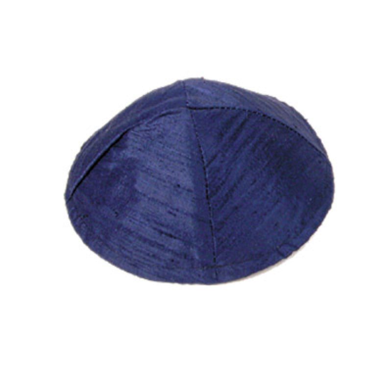 Raw Silk Kippah in Dark Blue by Yair Emanuel