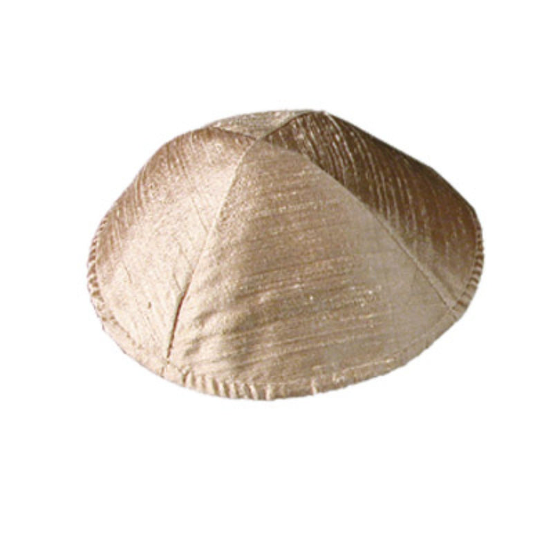 Raw Silk Kippah in Brown by Yair Emanuel