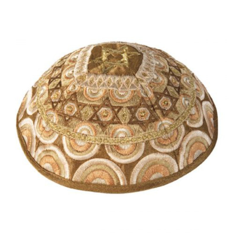 Embroidered Magen David Kippah in Gold by Yair Emanuel