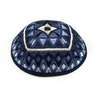 Squares Embroidered Kippah in Blue by Yair Emanuel