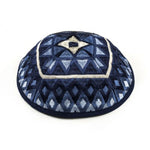 Squares Embroidered Kippah in Blue by Yair Emanuel