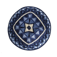 Squares Embroidered Kippah in Blue by Yair Emanuel