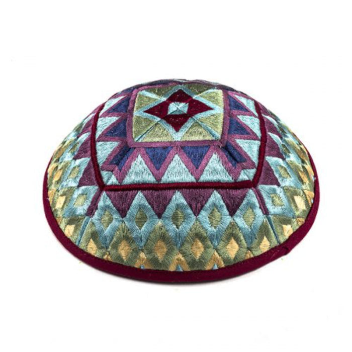 Squares Embroidered Kippah in Multi-colour by Yair Emanuel