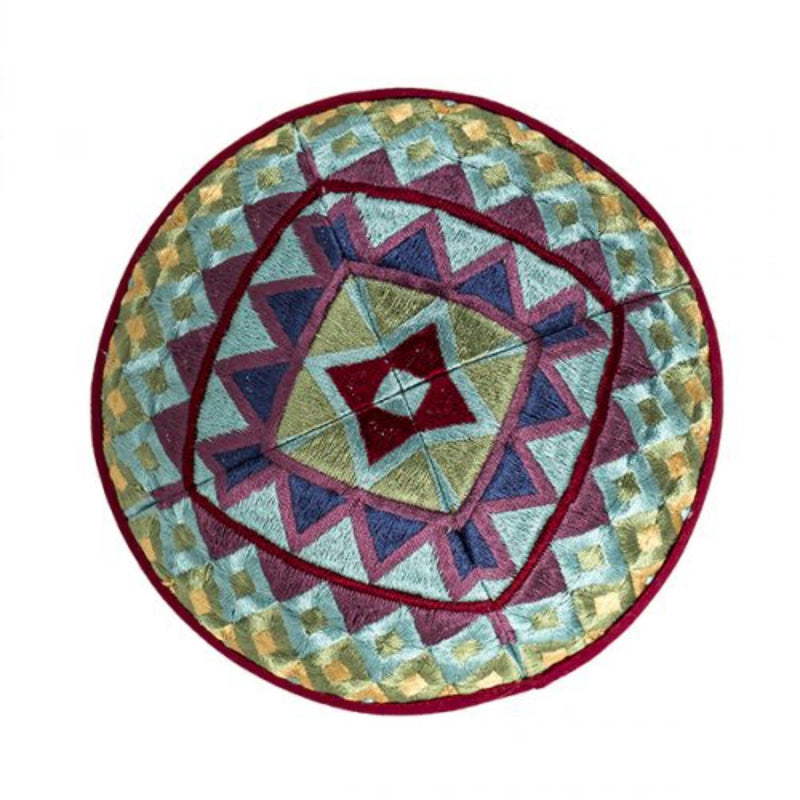 Squares Embroidered Kippah in Multi-colour by Yair Emanuel