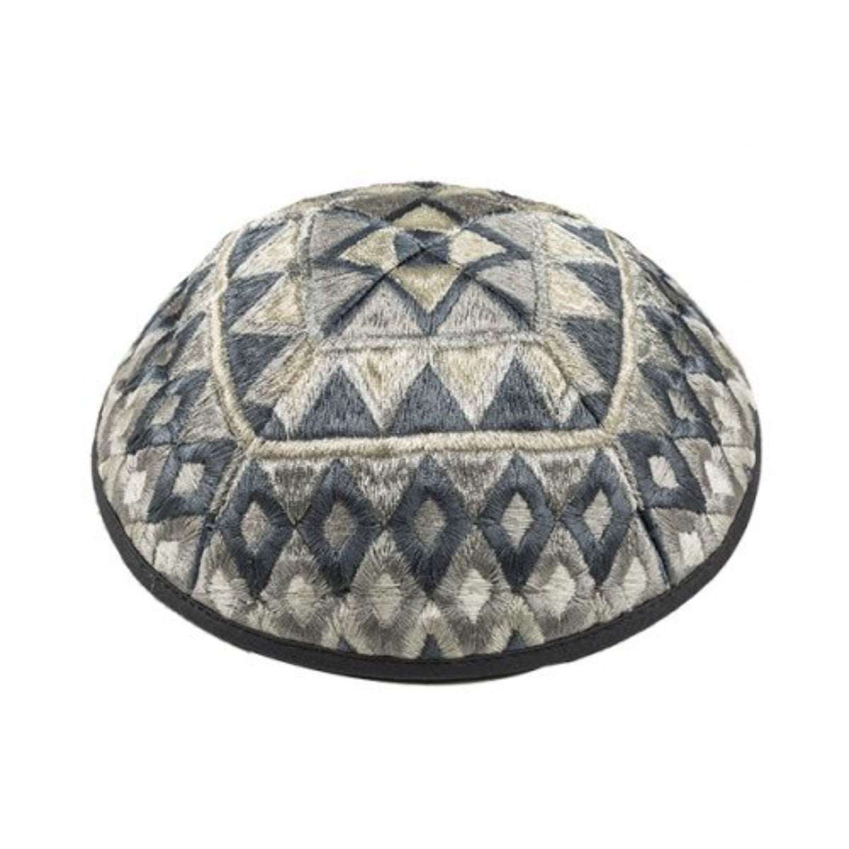 Squares Embroidered Kippah in Silver by Yair Emanuel