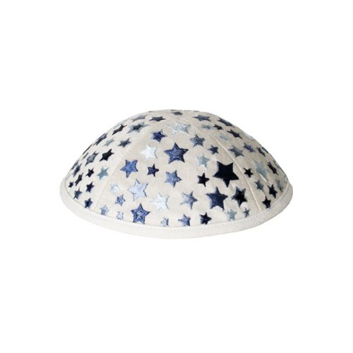 Embroidered Children's Stars Kippah in White by Yair Emanuel