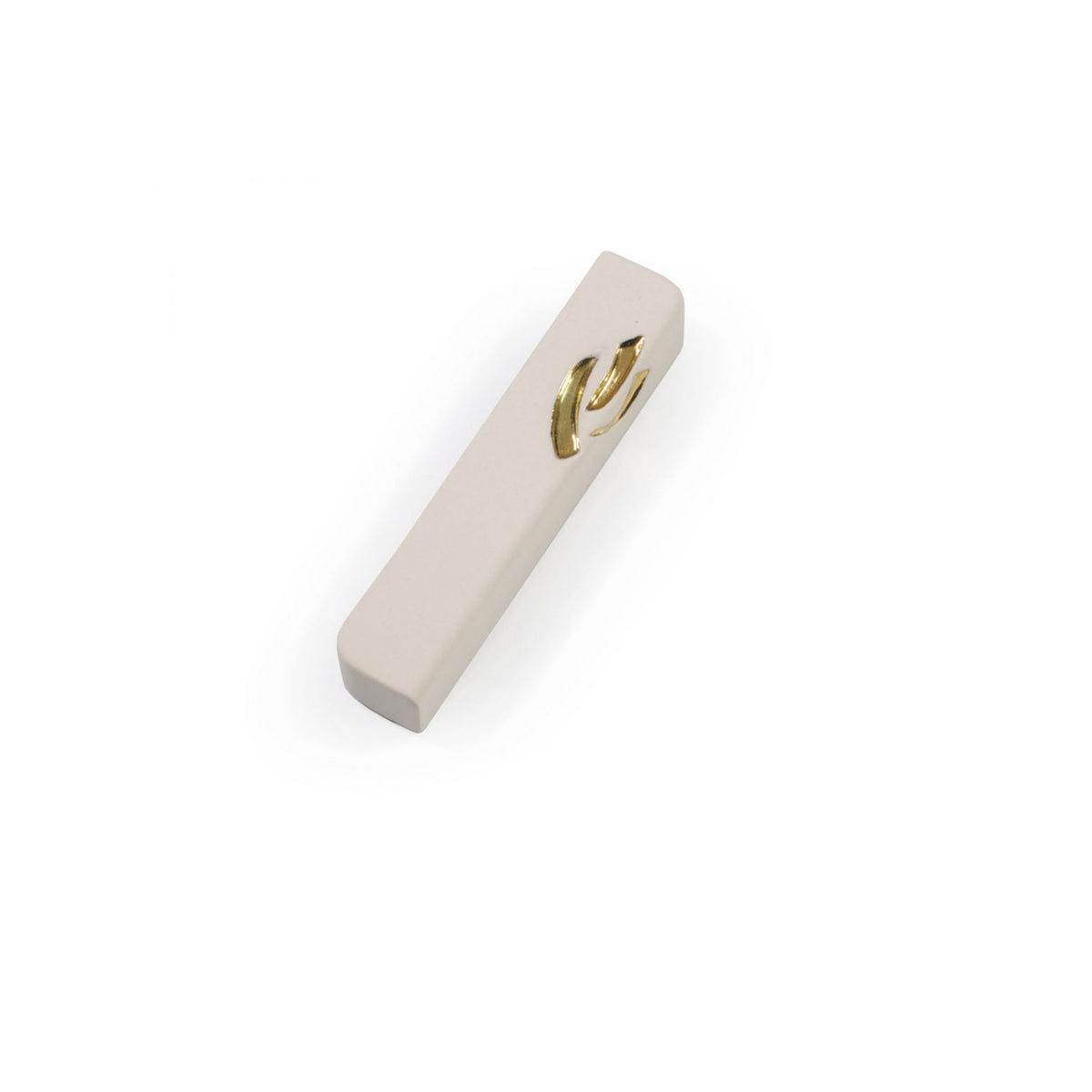 Ceramic White Mezuzah with Gold Shin by Yahalomis