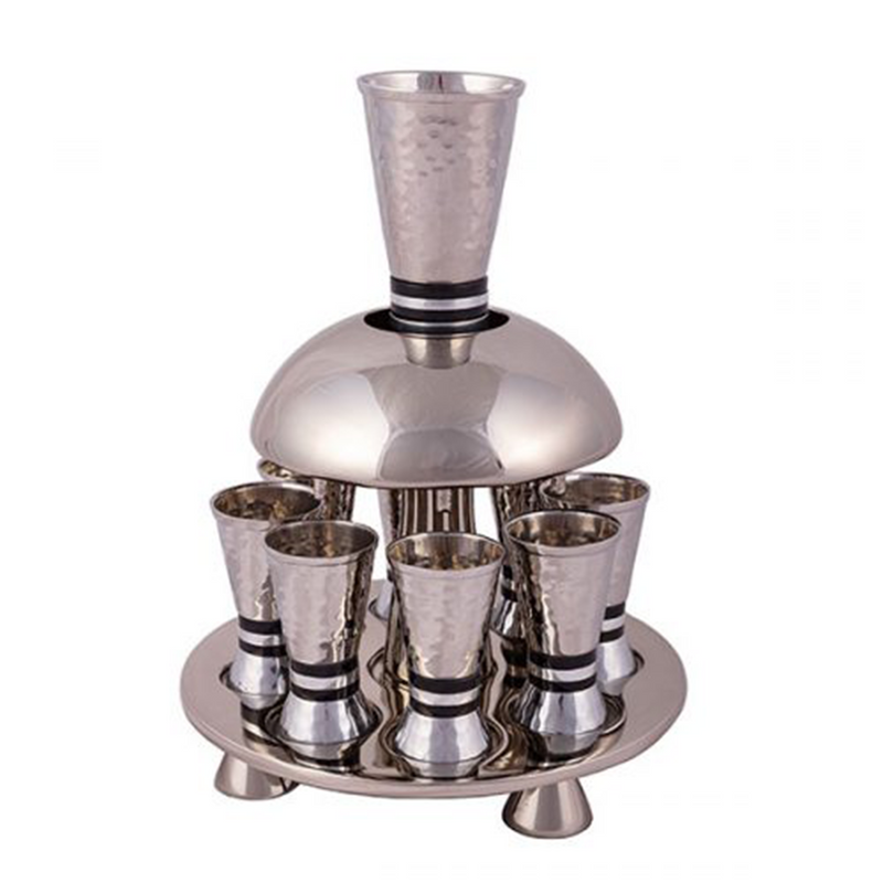 Kiddush Cup Fountain Hammered with Black Rings by Yair Emanuel