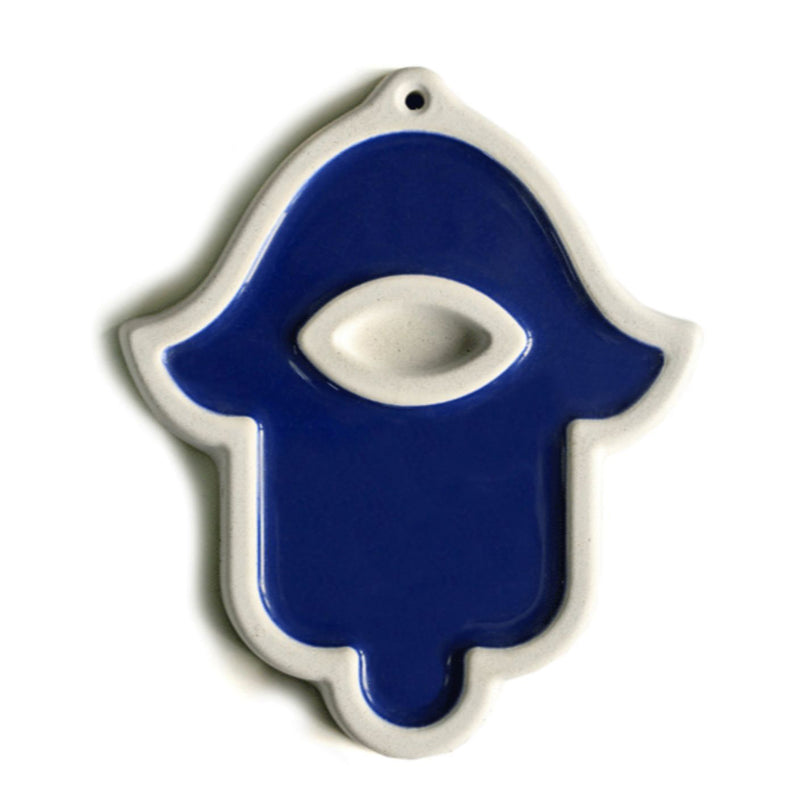 White Concrete Hamsa in Blue by Marit Meisler at Cemment