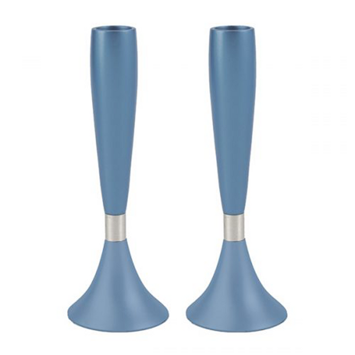 Anodised Aluminium Shabbat Candlesticks in Blues by Yair Emanuel