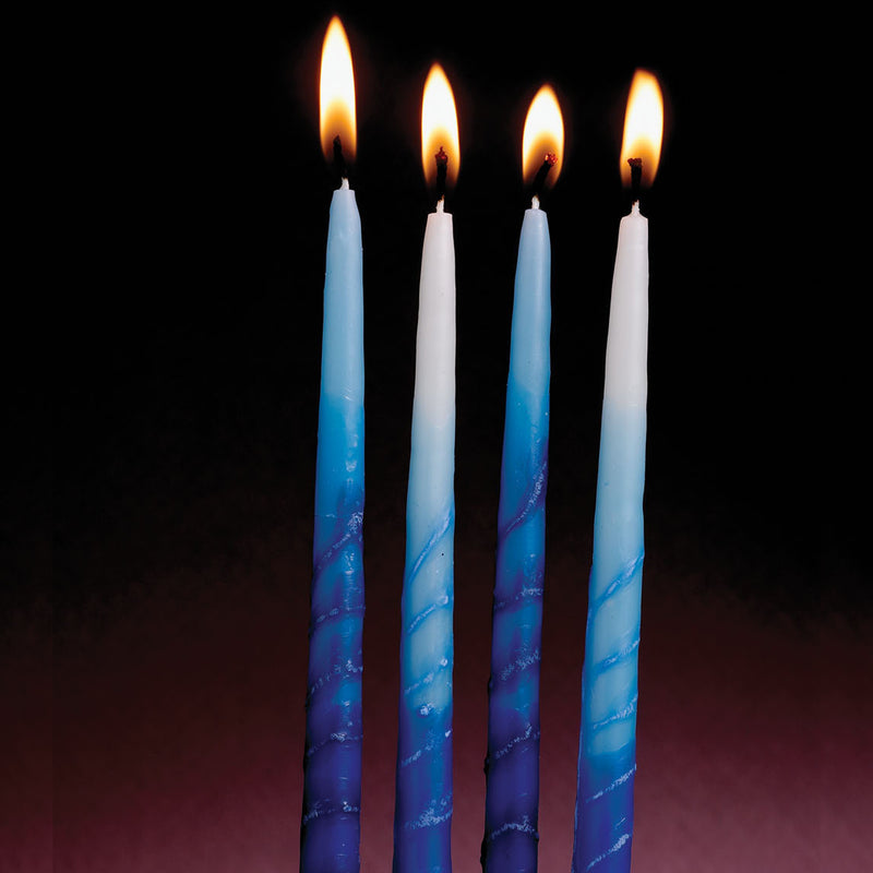 Premium Chanukah Candles - Blue, Light Blue & White with Embossed Blue Stripe