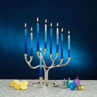 Premium Chanukah Candles - Blue, Light Blue & White with Embossed Blue Stripe