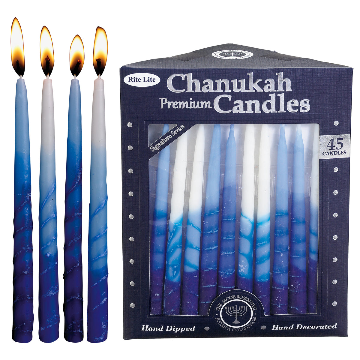 Premium Chanukah Candles - Blue, Light Blue & White with Embossed Blue Stripe