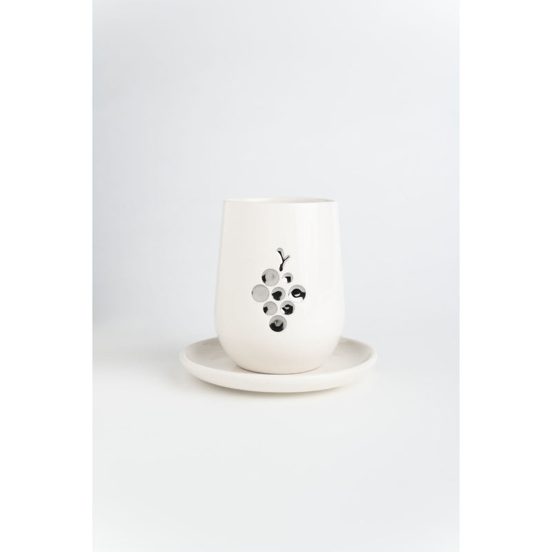 Ceramic Kiddush Cup in Cream with Silver by Yahalomis