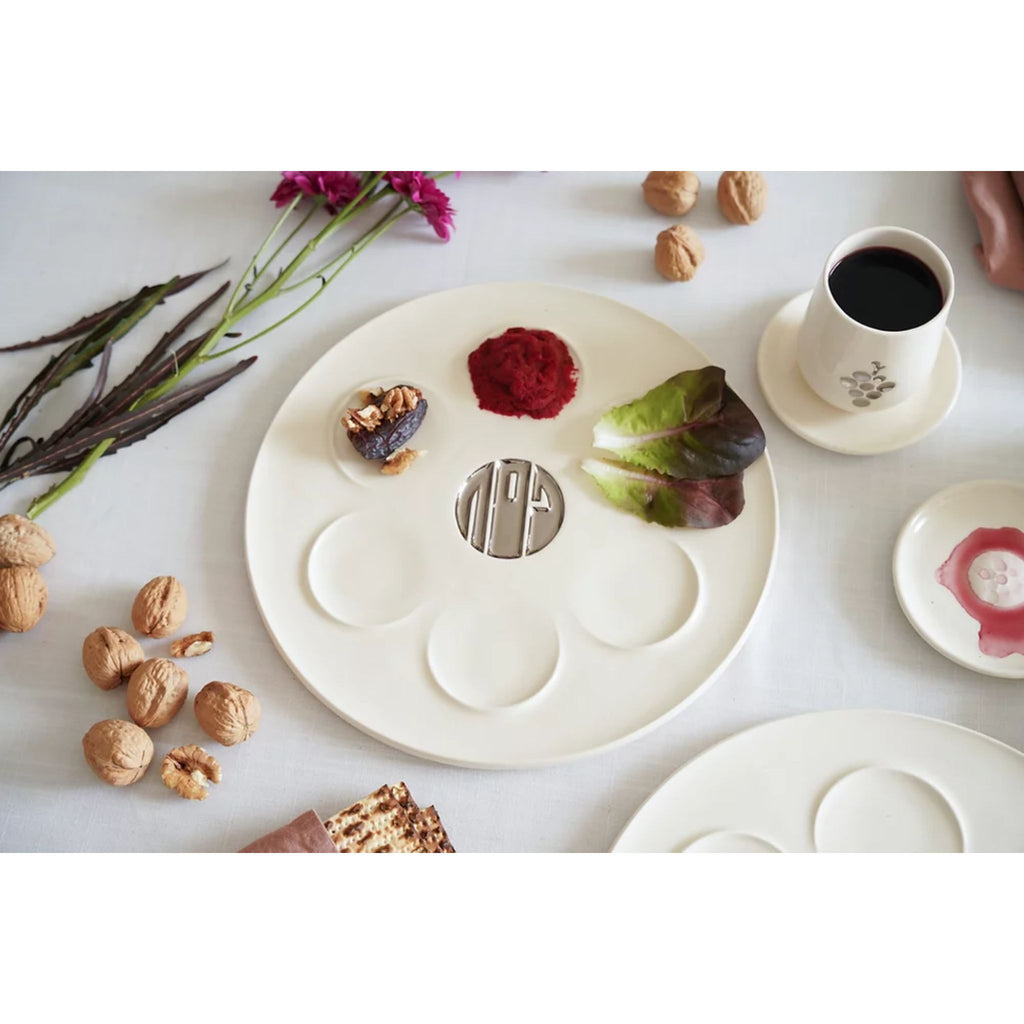 Ceramic Seder Plate with Silver Accents by Yahalomis