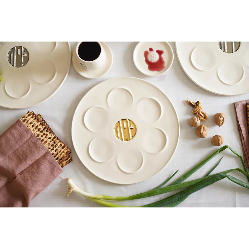 Ceramic Seder Plate with Gold Accents by Yahalomis