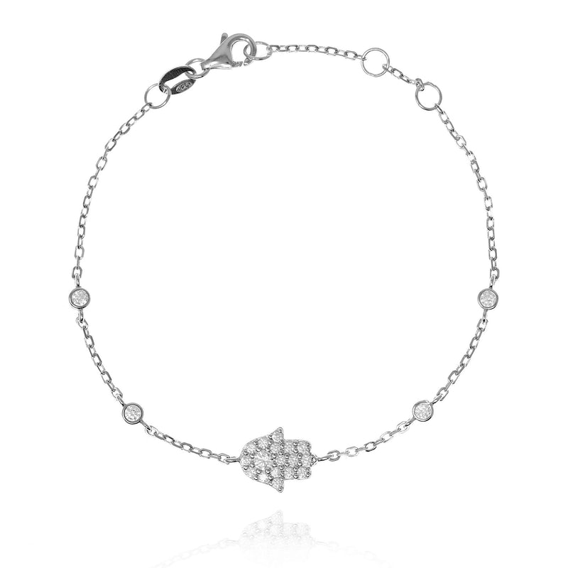 Bracelet with Hamsa with 4 single Cubic Zirconia in Silver by Penny Levi