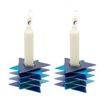 Magen David 3D Shabbat Candlesticks in Blues by Yair Emanuel