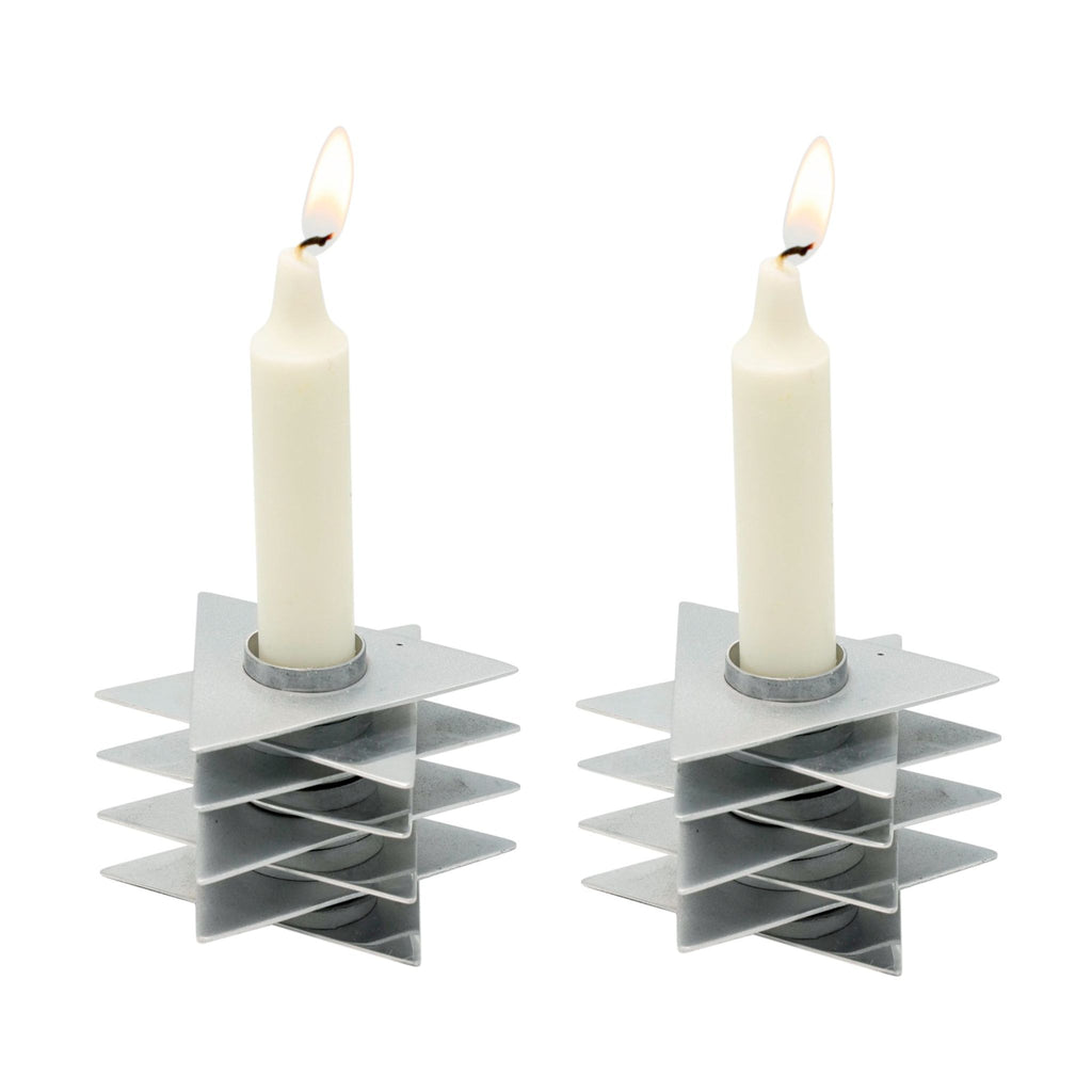 Magen David 3D Shabbat Candlesticks in Silver by Yair Emanuel