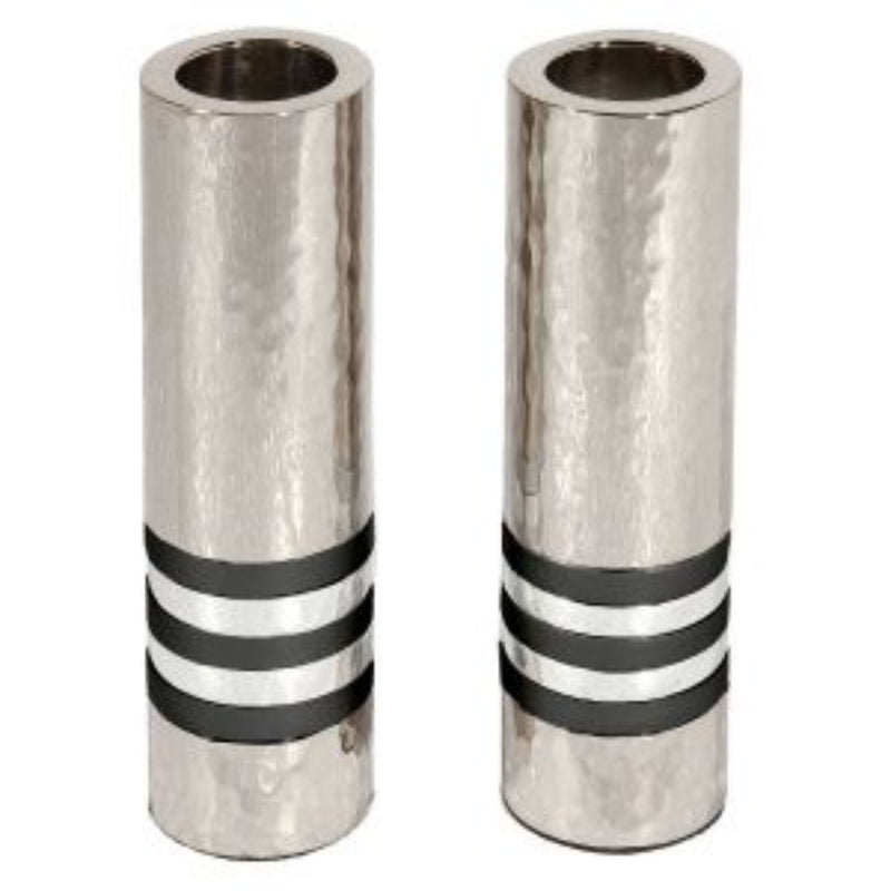 Cylinder Shabbat Candlesticks with Black Rings by Yair Emanuel