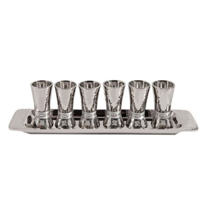 Hammered Kiddush Small Cup with Silver Rings Set of 6 by Yair Emanuel