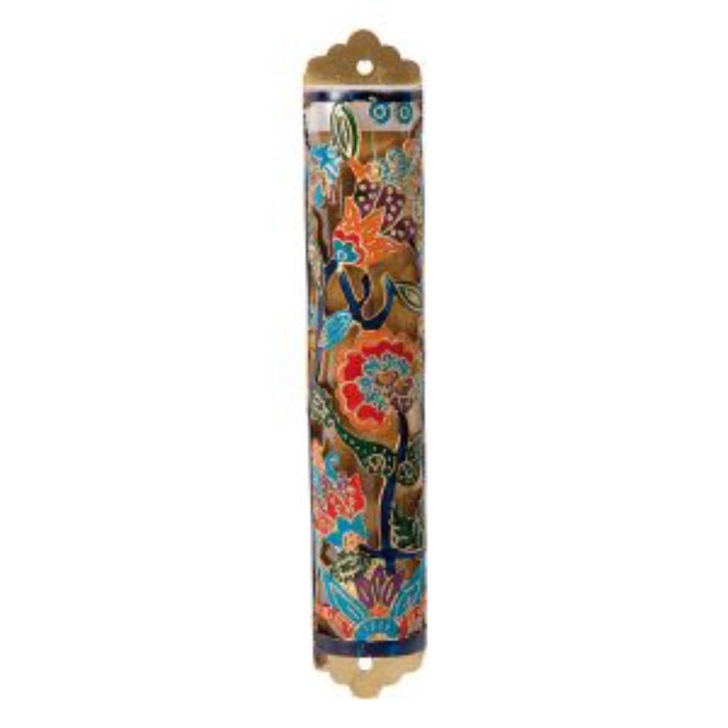 Etching Hand Painted Flowers in Multicolour  Mezuzah by Yair Emanuel