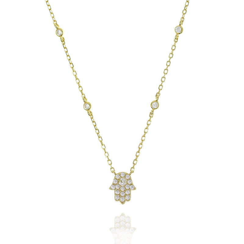 Hamsa Necklace with 4 Single Cubic Zirconia in Gold by Penny Levi