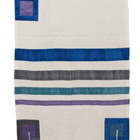 Raw Silk Tallit with Blues, Purple and Grey Coloured Stripes with Tallit Bag/Kippah by Yair Emanuel