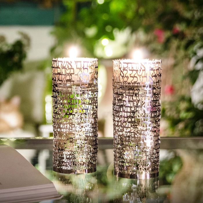Women of Valor Shabbat Candlesticks in Silver