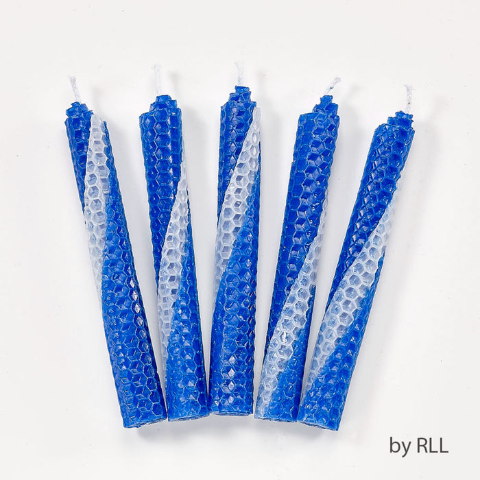 Premium Blue & White Beeswax Shabbat Candles