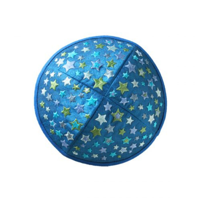 Stars in Blue Kids Embroidered Kippah by Yair Emanuel